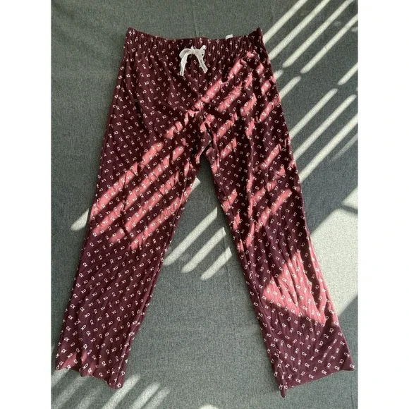 Calvin Klein Sleepwear Pajama Set Top Pants Burgundy CK Logo Ribbed Size Large - Picture 2 of 3